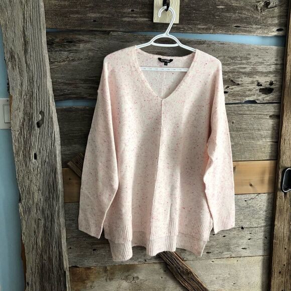George Size Large Cream/Soft White, multi-colored speckles, v-neck sweater - Picture 1 of 5